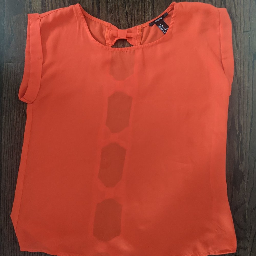 Orange Red  open back bows Blouse Top